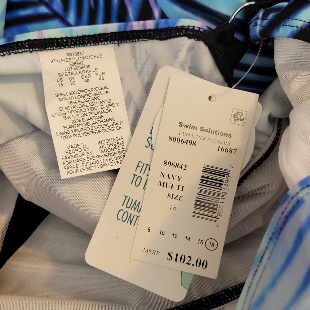 NWT Swim Solutions Leaf It Alone Tiered Fauxkini One-Piece Swimsuit Plus 18 - Picture 8 of 8